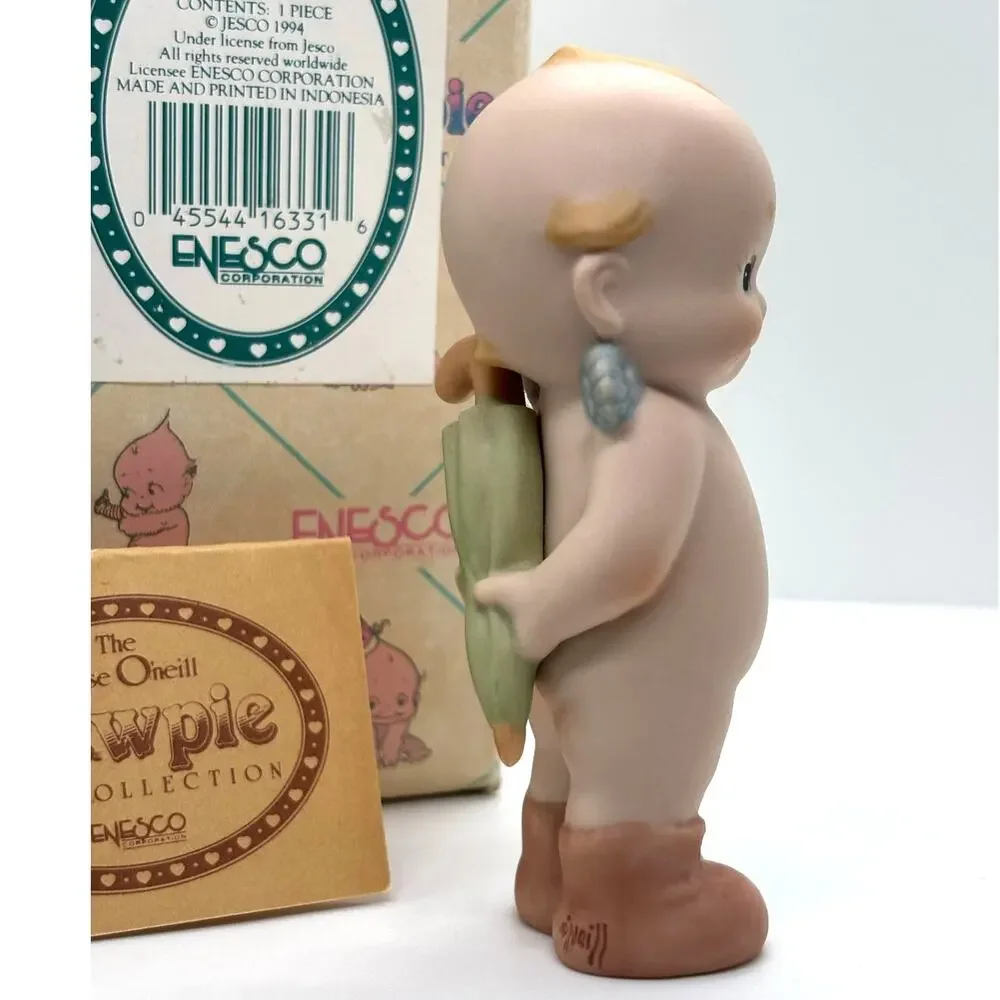 VTG 1994 Enesco, Rose O'Neill Porcelain Kewpie Doll, Wearing Overshoes, Umbrella